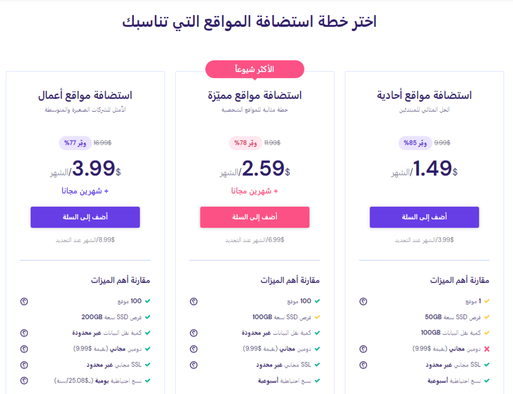 خطط استضافة هوستنجر المشتركة