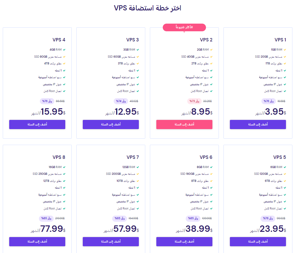 خطط السيرفر الافتراضي